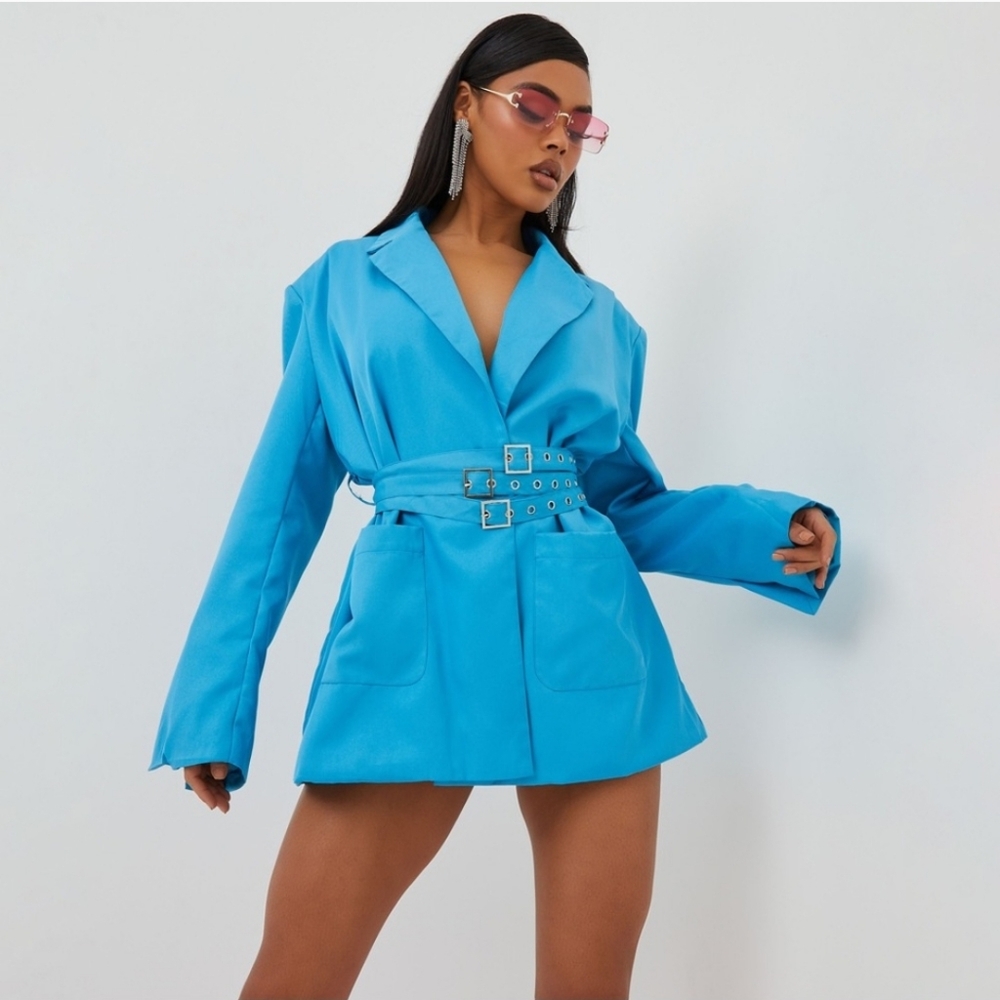 EGO Vibrant Blue Triple-Belted Blazer